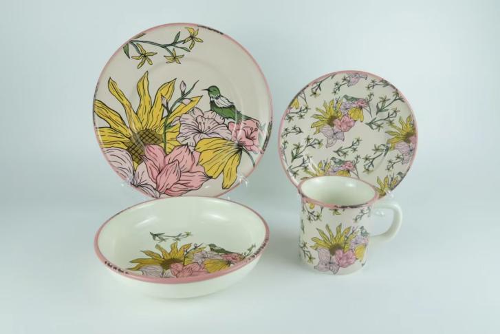 Ensemble de vaisselle en céramique à motif de luxe pour lave-vaisselle : apporter la poésie de la nature à la table