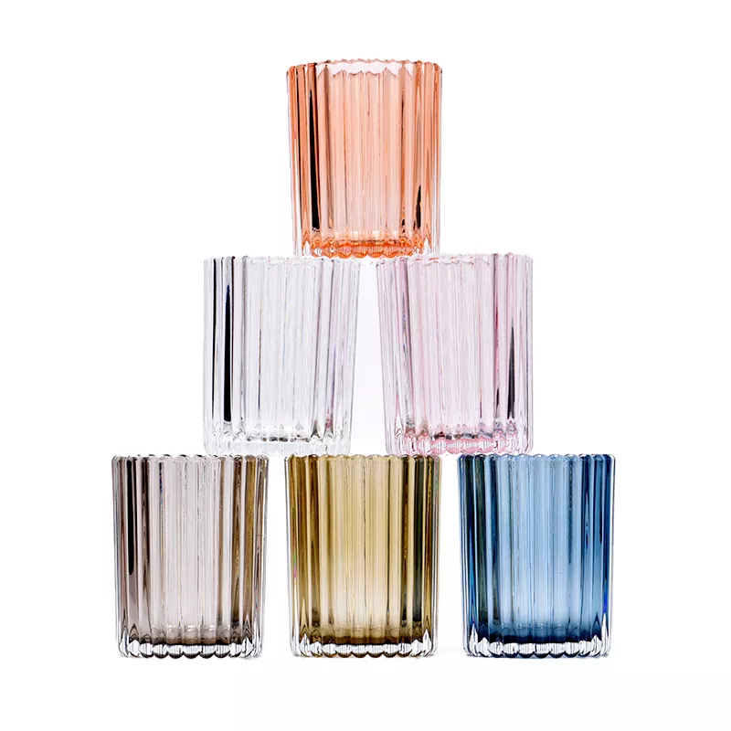 Bougeoir en verre à rayures verticales de 8 oz