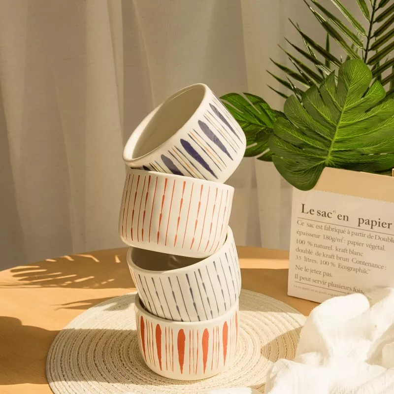 Bougeoirs En Céramique Rayés Bleus Et Rouges