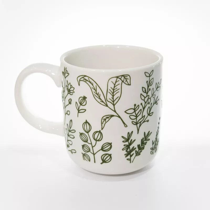Tasse en grès blanc à imprimé botanique Tasse en grès blanc à imprimé botanique