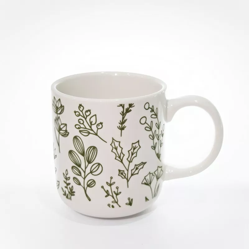Tasse en grès blanc à imprimé botanique