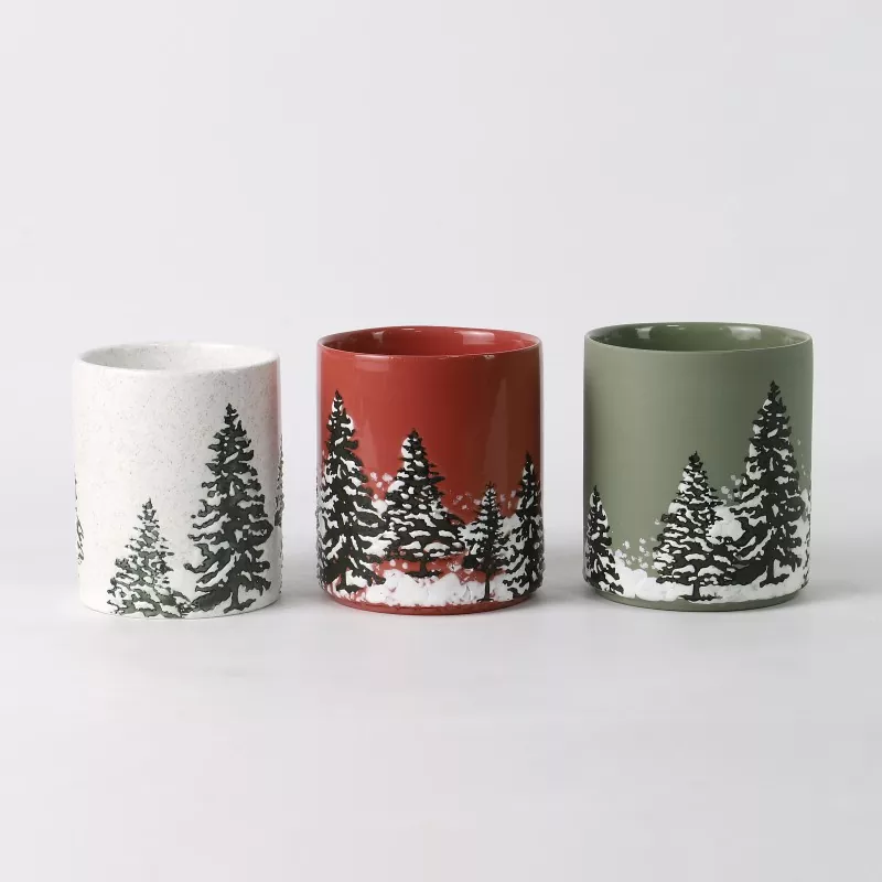 Bougeoir peint à la main Pins de Noël Bougeoir peint à la main Pins de Noël
