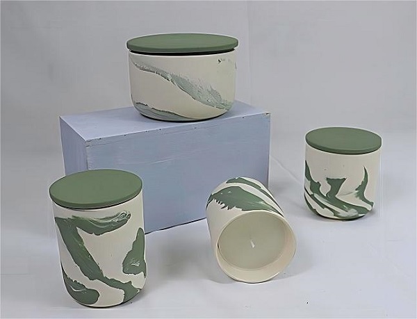 Natural Green Marbled Ceramic Candle Jar